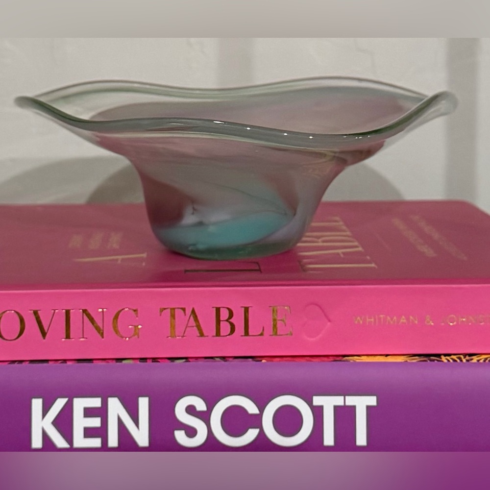 Handblown Glass Accent Bowl in Pink and Teal